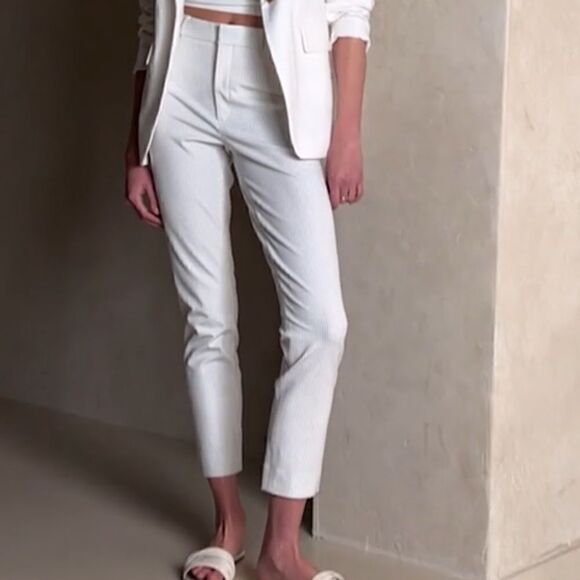 Banana Republic White with thin grey stripes full length high rise Sloan Pants - Picture 7 of 9